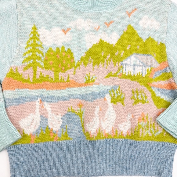 Zara Jacquard Knit Intarsia Countryside Goose Geese Sweater Blogger Favorite - Picture 8 of 15